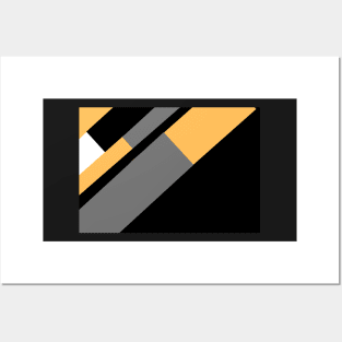 Gold, White, Black, and Grey Rectangle and Triangle pattern Posters and Art